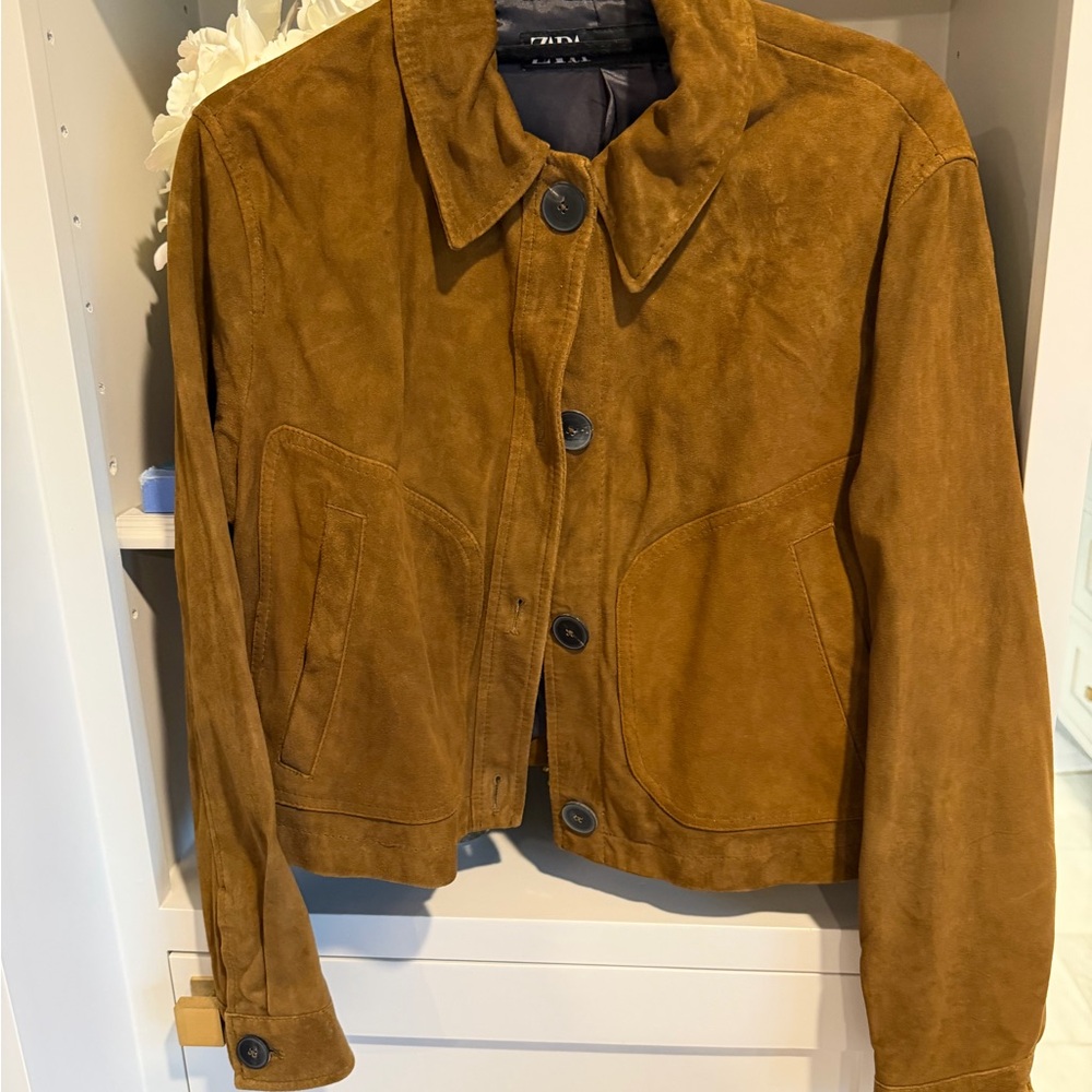 Zara Tan Suede Utility Jacket